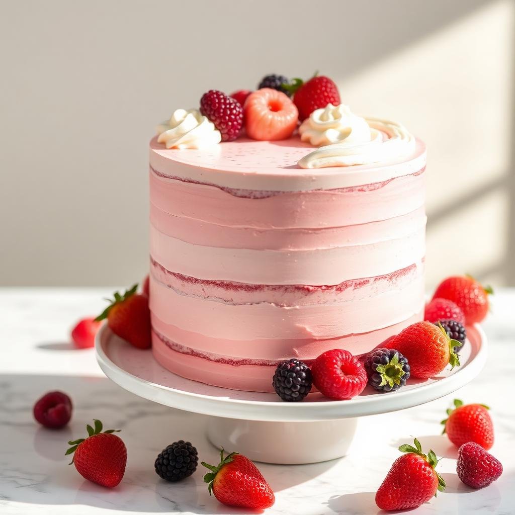 Elegant blush handcrafted cake with fresh berries